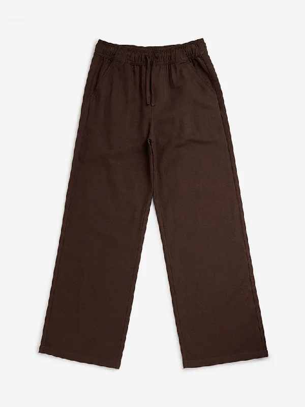 Y&F Kids Brown Solid High-Rise Cotton Pants